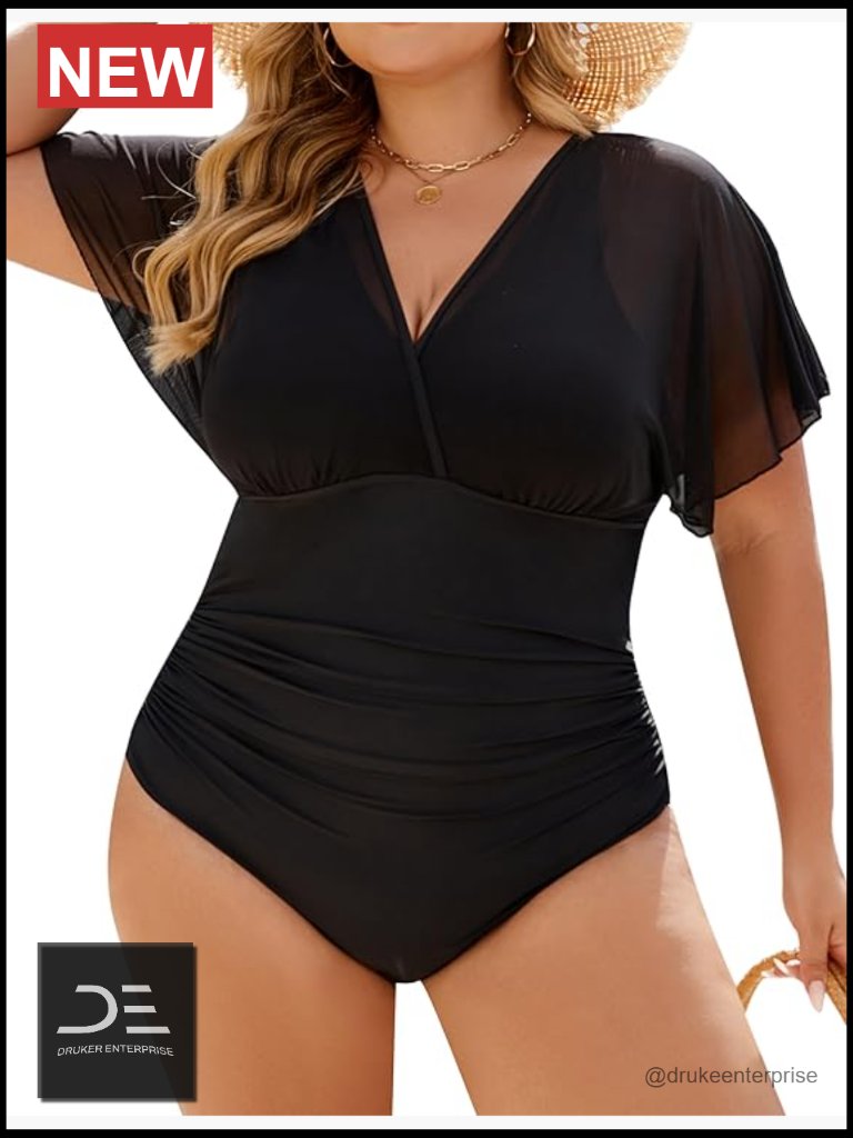 Plus Size One Piece Swimsuit Tummy Control Mesh V Neck Maternity Bathing Suit